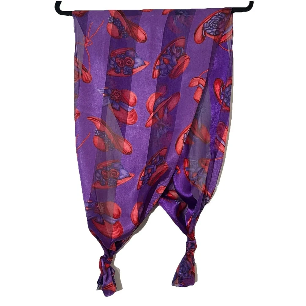 Red Hat Society Scarf Purple Red Hats Sheer Stripes Retro Granny‎ Core